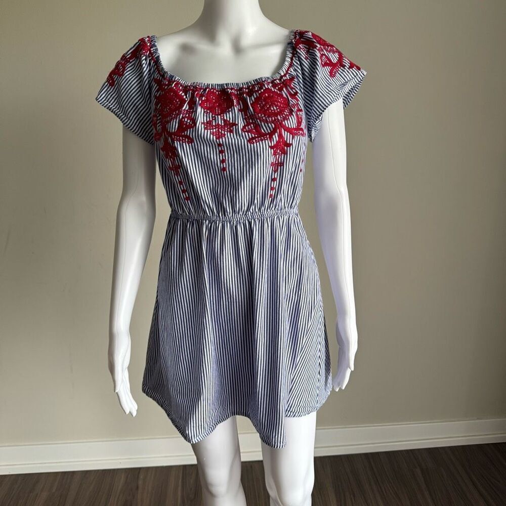 Miami Blue And White Embroidered Summer Dress Size M